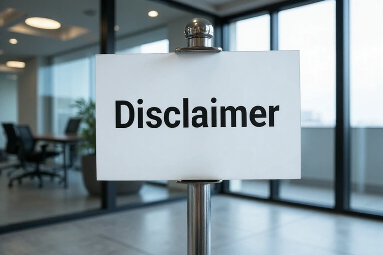 A 'Disclaimer' sign in a professional setting, blurred background